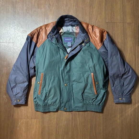 Vintage 80s 90s Gant Leather Cotton Bomber Jacket Size XL